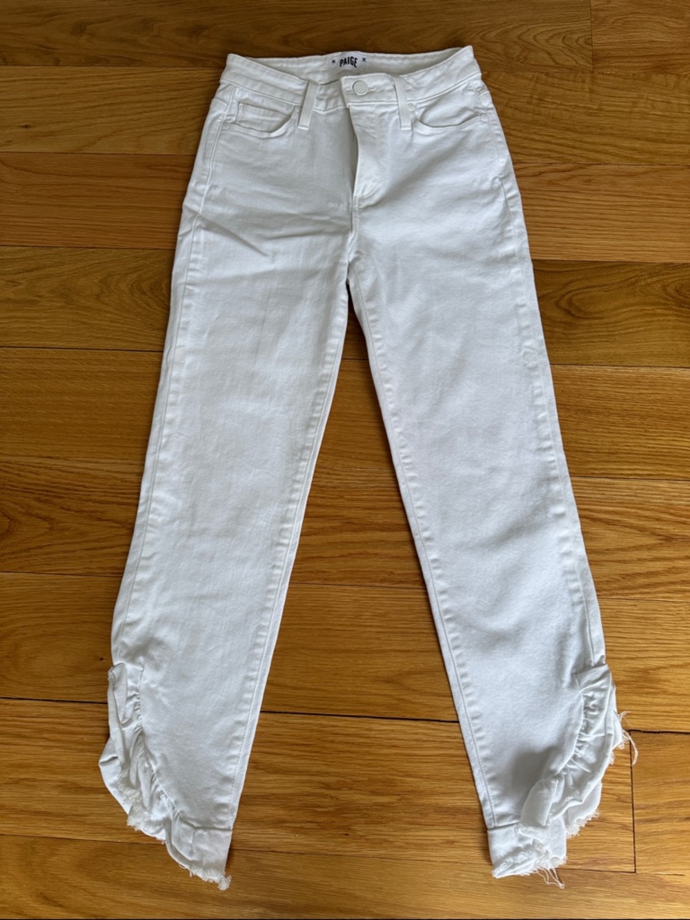 PAIGE White Ruffle-Hem High-Rise Cropped Jeans, 24